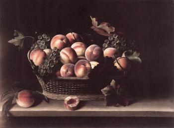 Basket with Peaches and Grapes